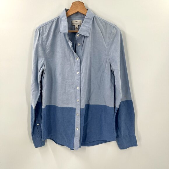 J. Crew chambray color block blue "boy" button front classic preppy shirt top 8 - Picture 2 of 8